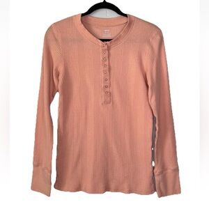 AERIE Ribbed Henley Long Sleeve Tee Medium M Peach Top Shirt Snap Front